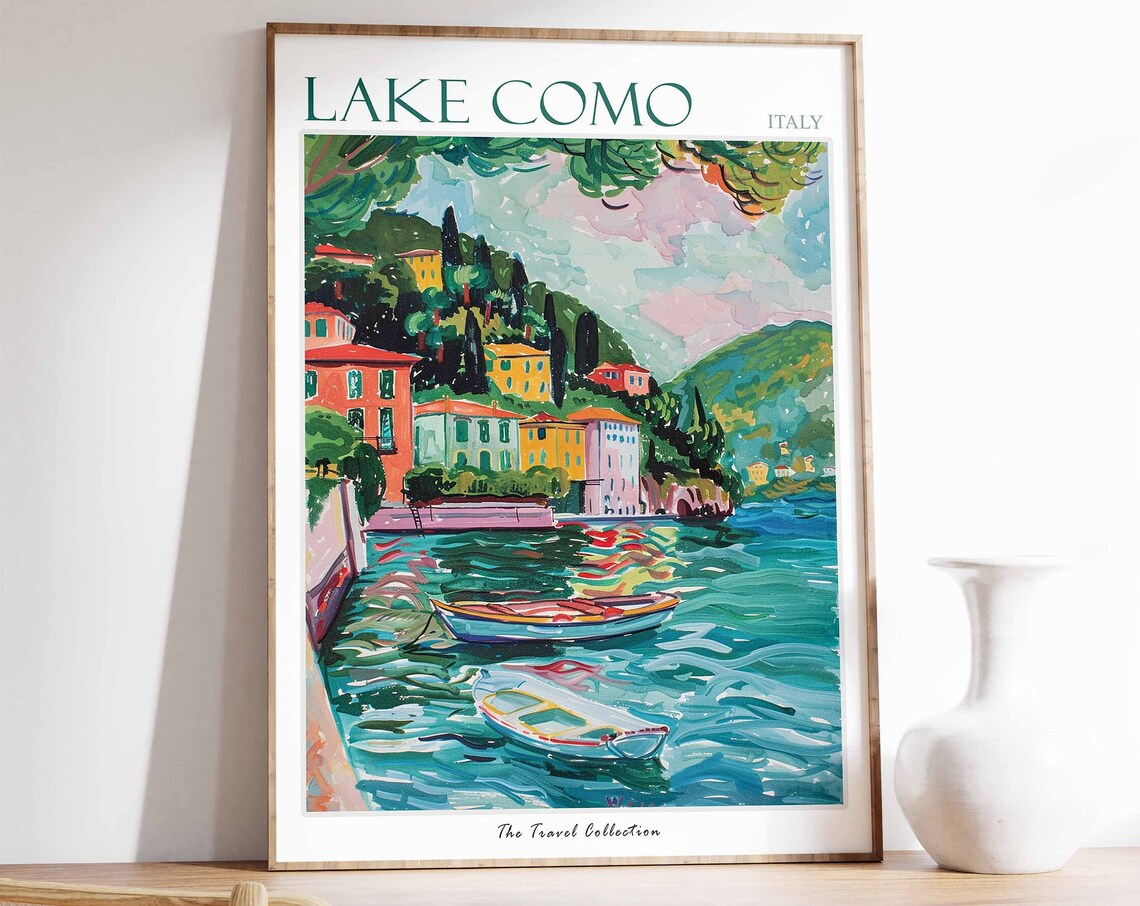 Lake Como Travel Poster, Tropical Coastal Decor