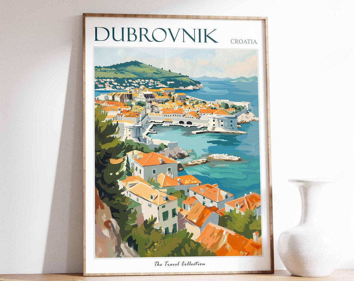 Dubrovnik Croatia Old Town Red Roofs City Walls Coast Travel Poster