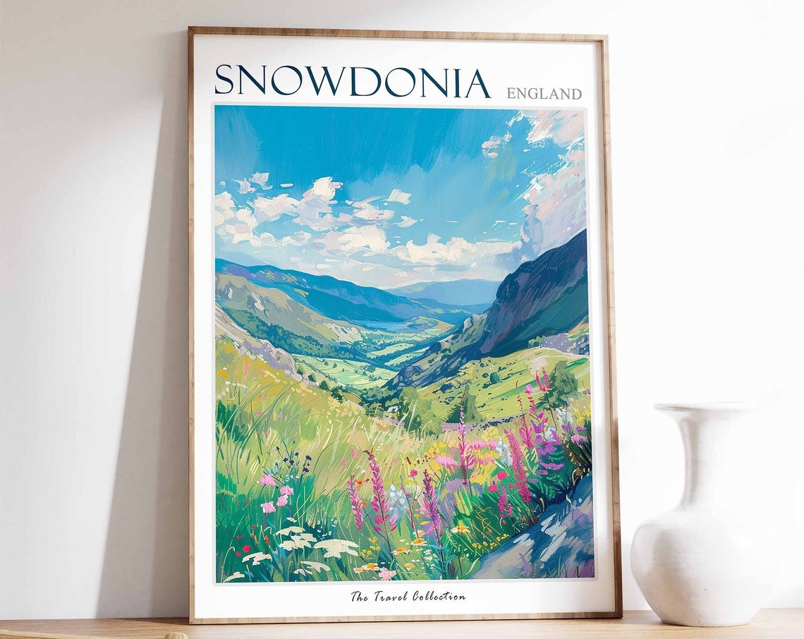 Snowdonia Poster Snowdonia Travel Print Wales Travel Poster Welsh Decor British Travel Art Countryside Print Snowdonia Art