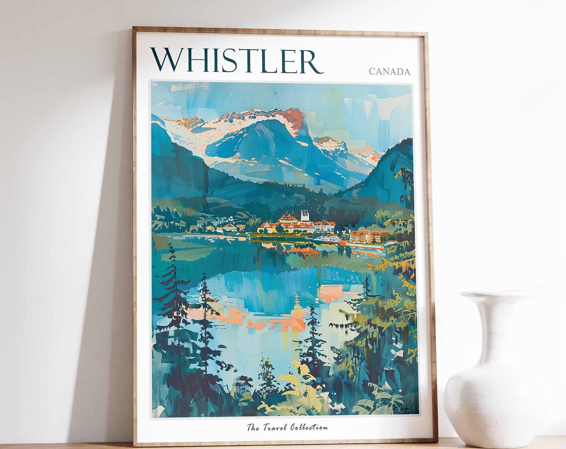 Whistler Canada Mountain Lake Village Landscape Scenic Art Poster