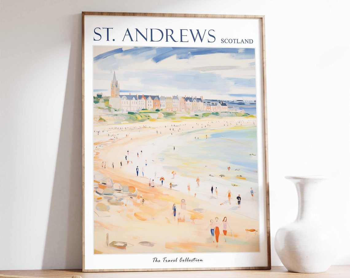 St Andrews Scotland Sandy Beach Watercolor Seaside Travel Poster
