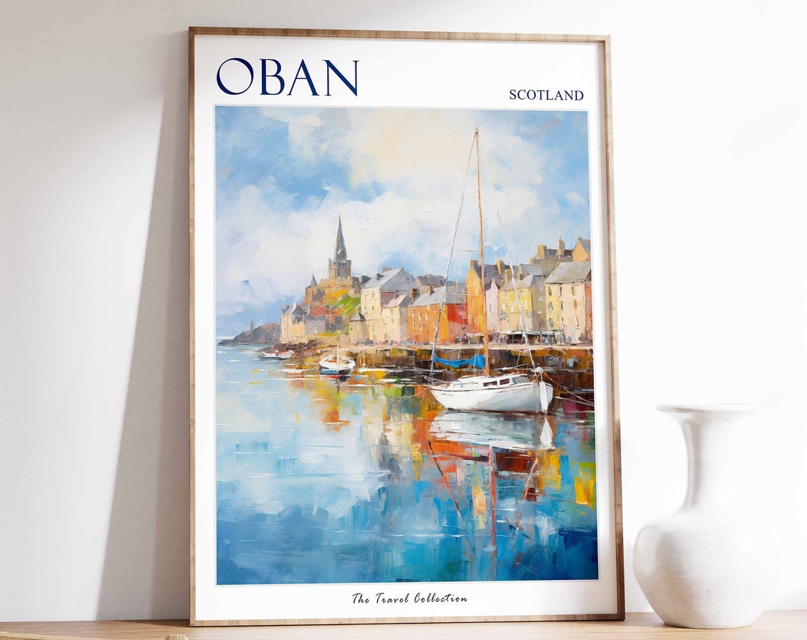 Oban Scotland Harbor Sailboats Soft Reflections Travel Poster