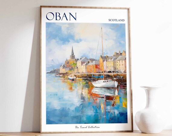 Oban Poster Oban Travel Print Scotland Travel Poster Scottish Decor Tropical Decor Sea Print Oban Gift Oban Travel Poster