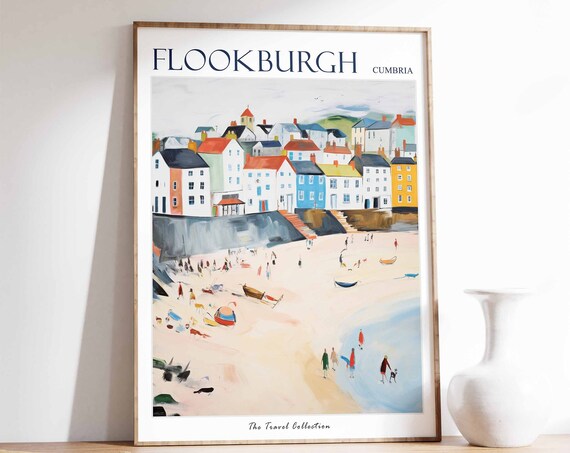Flookburgh Poster Flookburgh Travel Print Cumbria Travel Poster British Decor Tropical Decor Sea Print Flookburgh Gift
