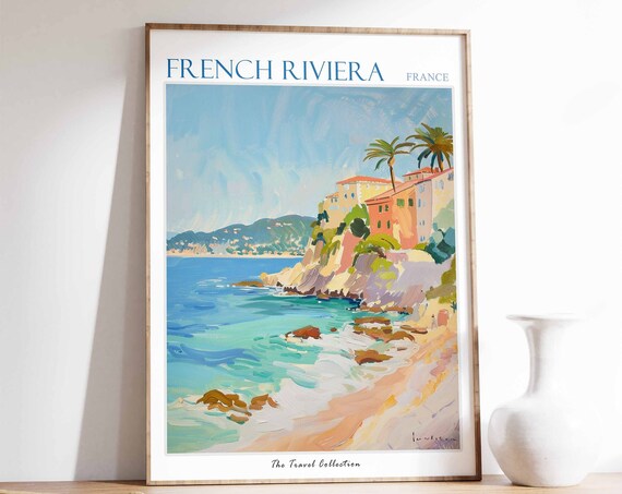 French Riviera Poster French Riviera Travel Print French Travel Poster Tropical Decor Beach Art Travel Gift Floral Print Coastal Art