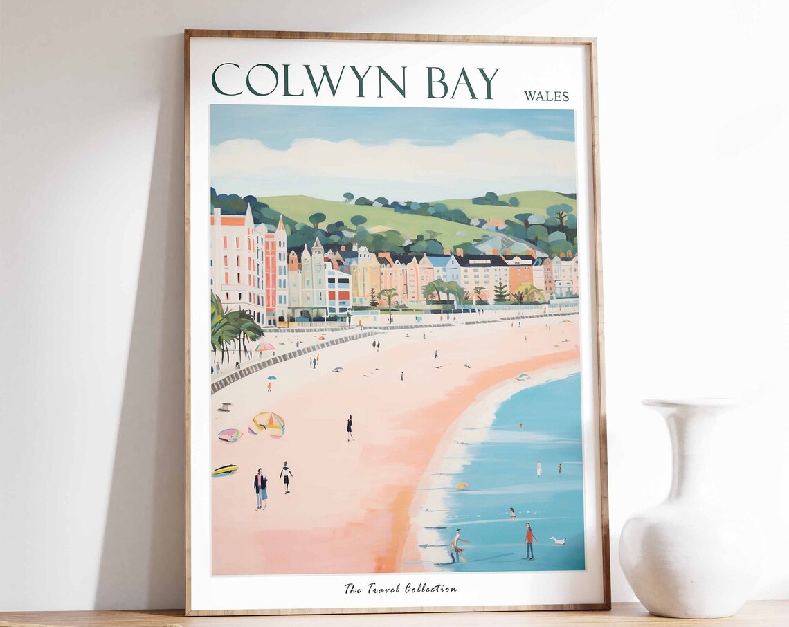 Colwyn Bay Wales Pastel Seaside Beach Promenade Soft Color Travel Poster