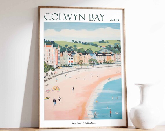 Colwyn Bay Wales Pastel Seaside Beach Promenade Soft Color Travel Poster