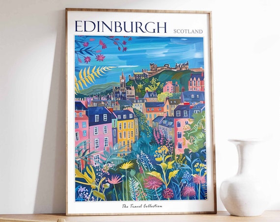 Edinburgh Travel Poster, Botanical Scotland Art Print