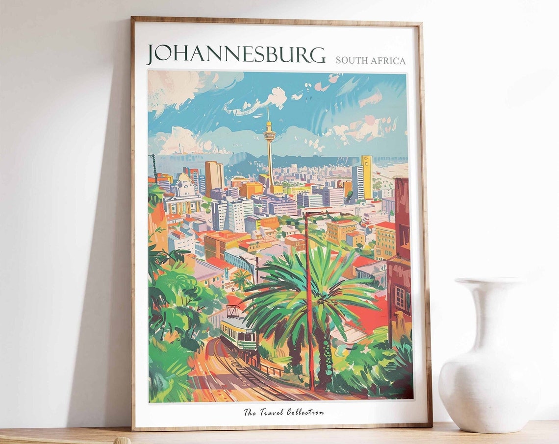 Johannesburg Poster Johannesburg Travel Print Tropical Decor City Wall Art African Decor Africa Travel Print Johannesburg Gift