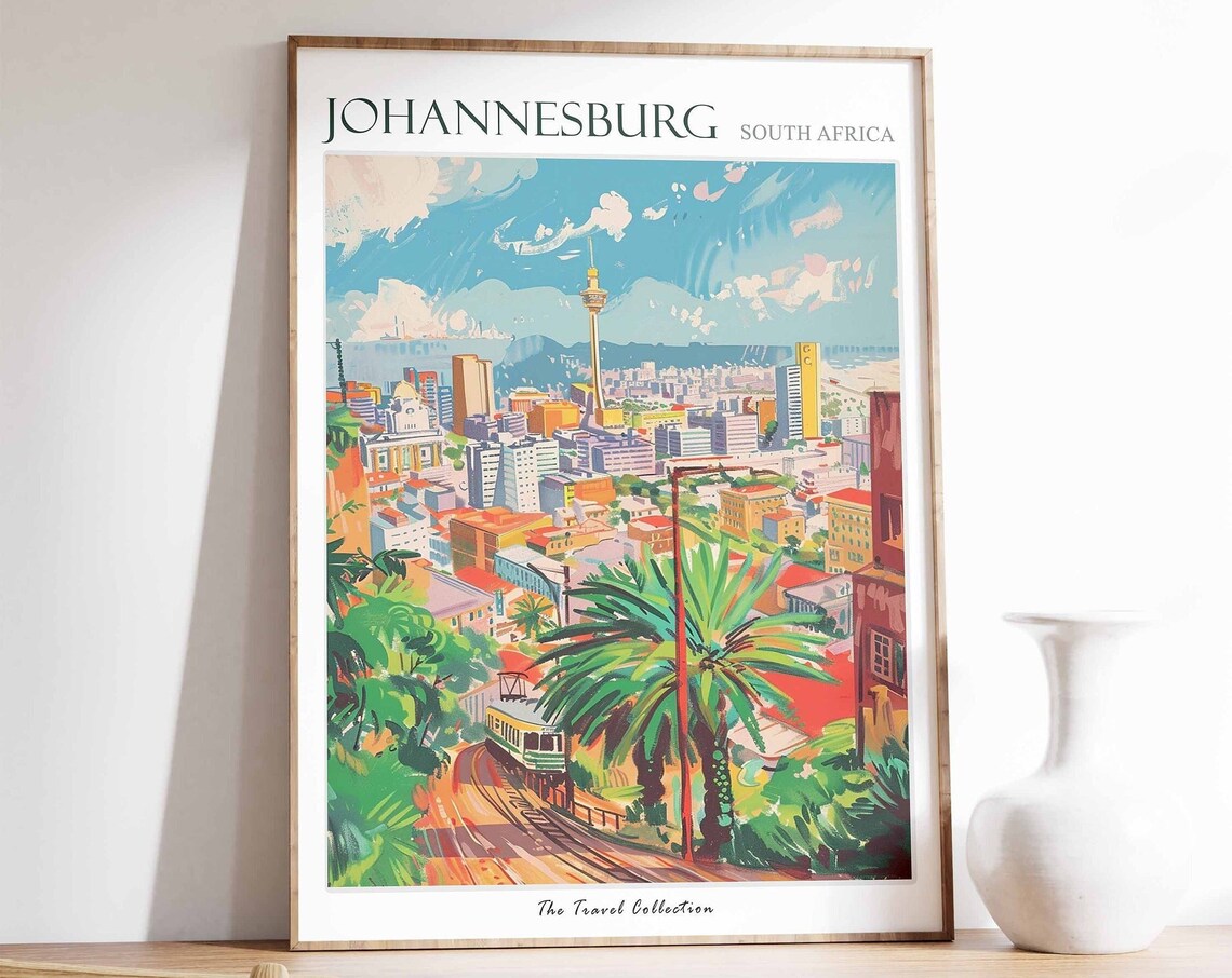 Johannesburg South Africa Colorful City Skyline Tram Painting Poster