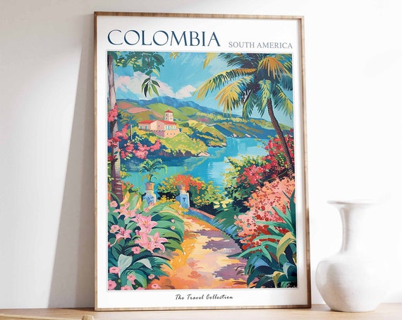 Colombia Travel Poster Tropical Botanical Print South Decor