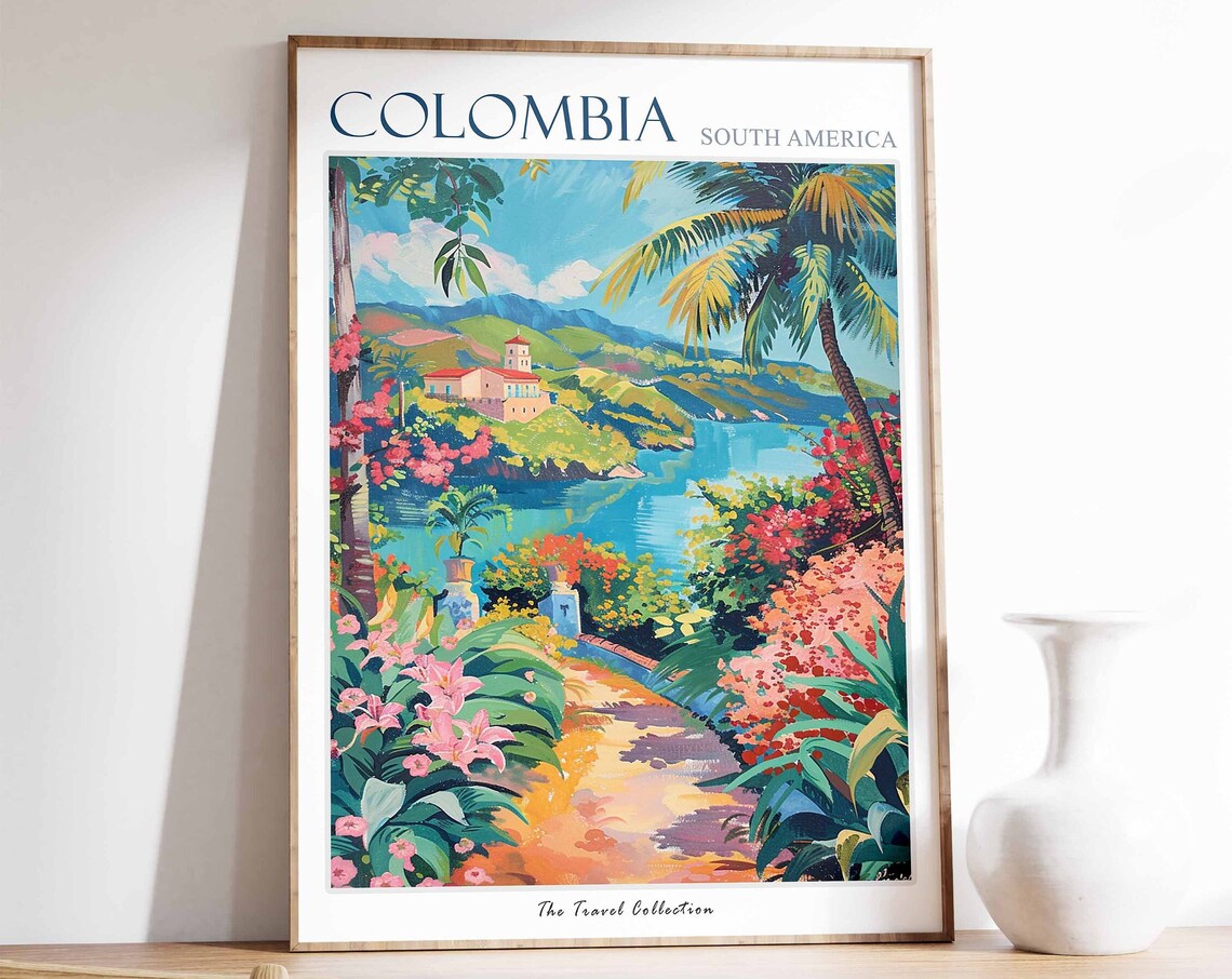 Colombia Travel Poster Tropical Botanical Print South Decor