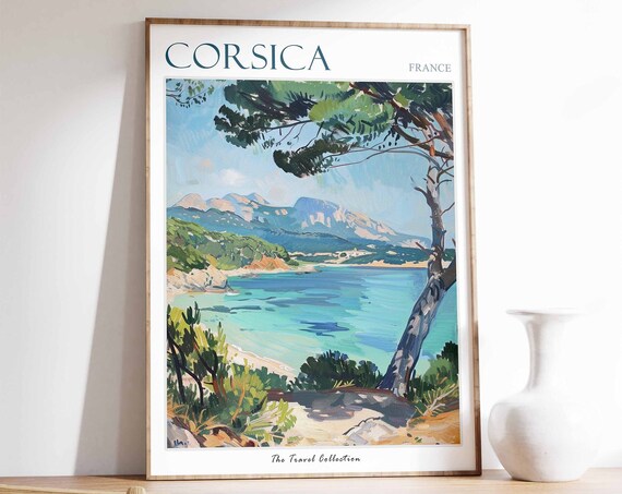 Corsica Poster Corsica Travel Print Tropical Decor Sea Wall Art French Decor France Travel Print Chamonix Gift Corsica Travel Poster