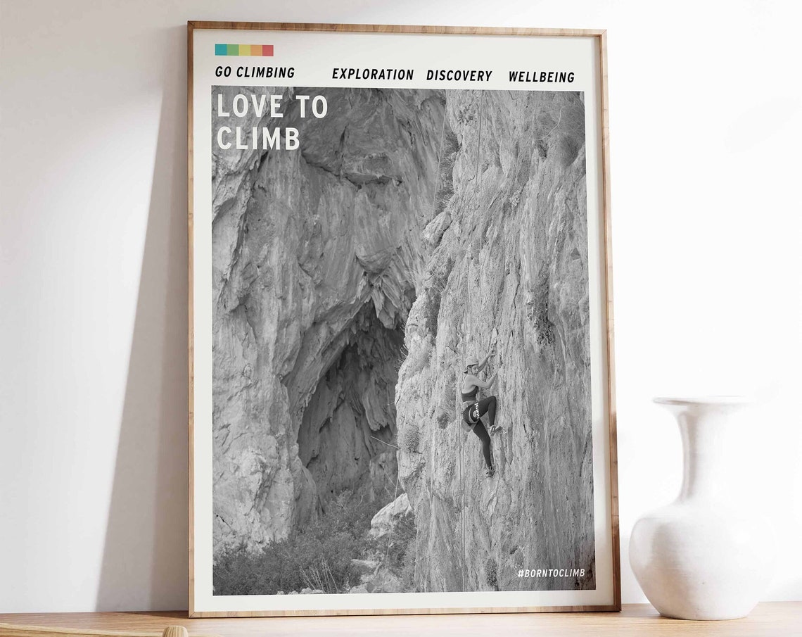 Love to Climb Black and White Rock Climber Adventure Gift Poster