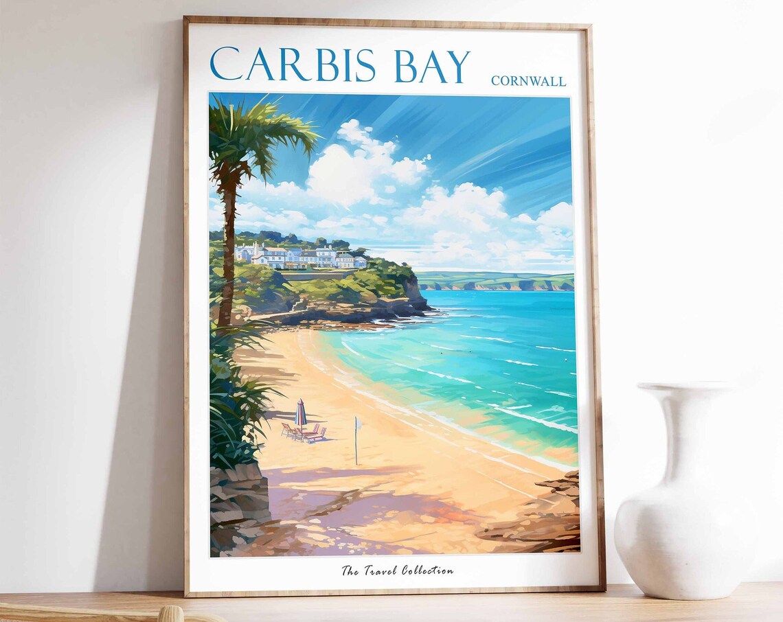 Carbis Bay Travel Poster, Cornwall Coastal Decor