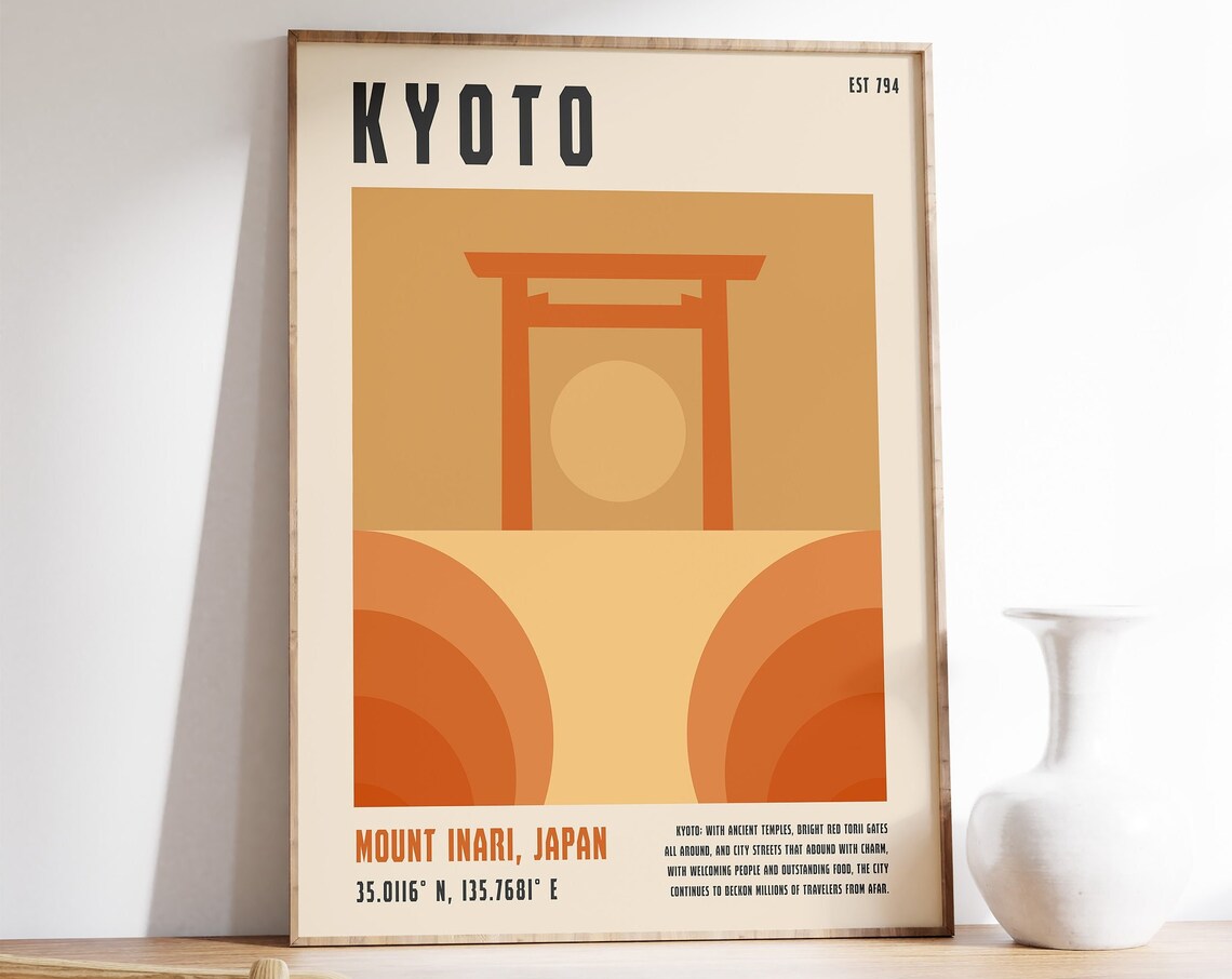 Kyoto Japan Mount Inari Torii Gate Minimalist Artwork Poster