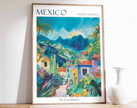 Mexico Travel Poster, Tropical Botanical Art Print