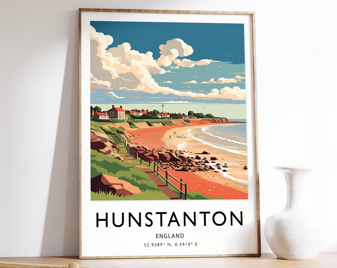 Hunstanton Travel Poster Hunstanton Travel Print Uk Seaside Travel Art Travel Poster Colourful Travel Art Cultural Decor