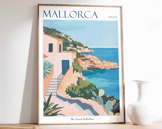 Mallorca Poster Mallorca France Travel Print Spanish Travel Poster Tropical Decor Botanical Print Mallorca Gift Coastal Decor