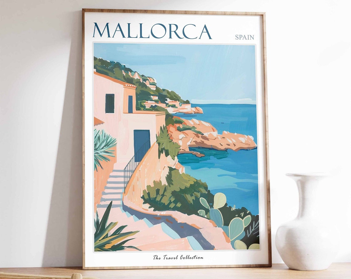 Mallorca Spain Coastal Cliffs Villa Stairs Mediterranean Poster