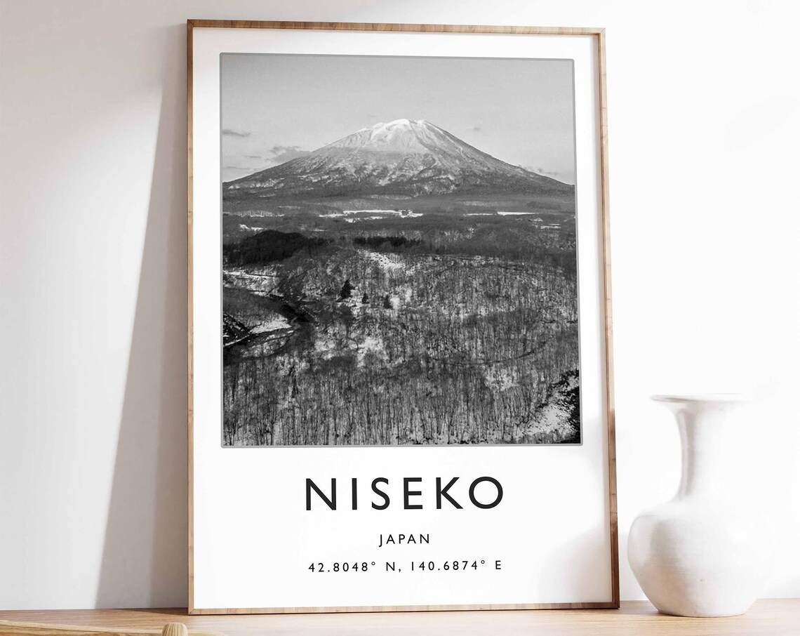 Niseko Japan Black And White Snowy Mountain Landscape Photo Poster