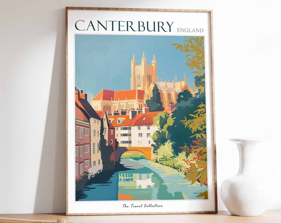 Canterbury England Cathedral River Historic City Travel Art Poster