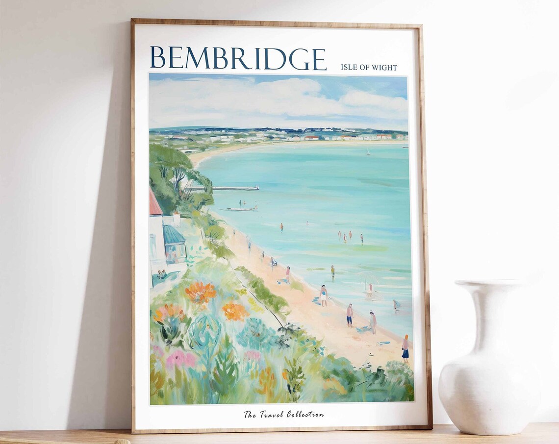 Bembridge Isle of Wight Sandy Beach Swimmers Watercolor Travel Poster