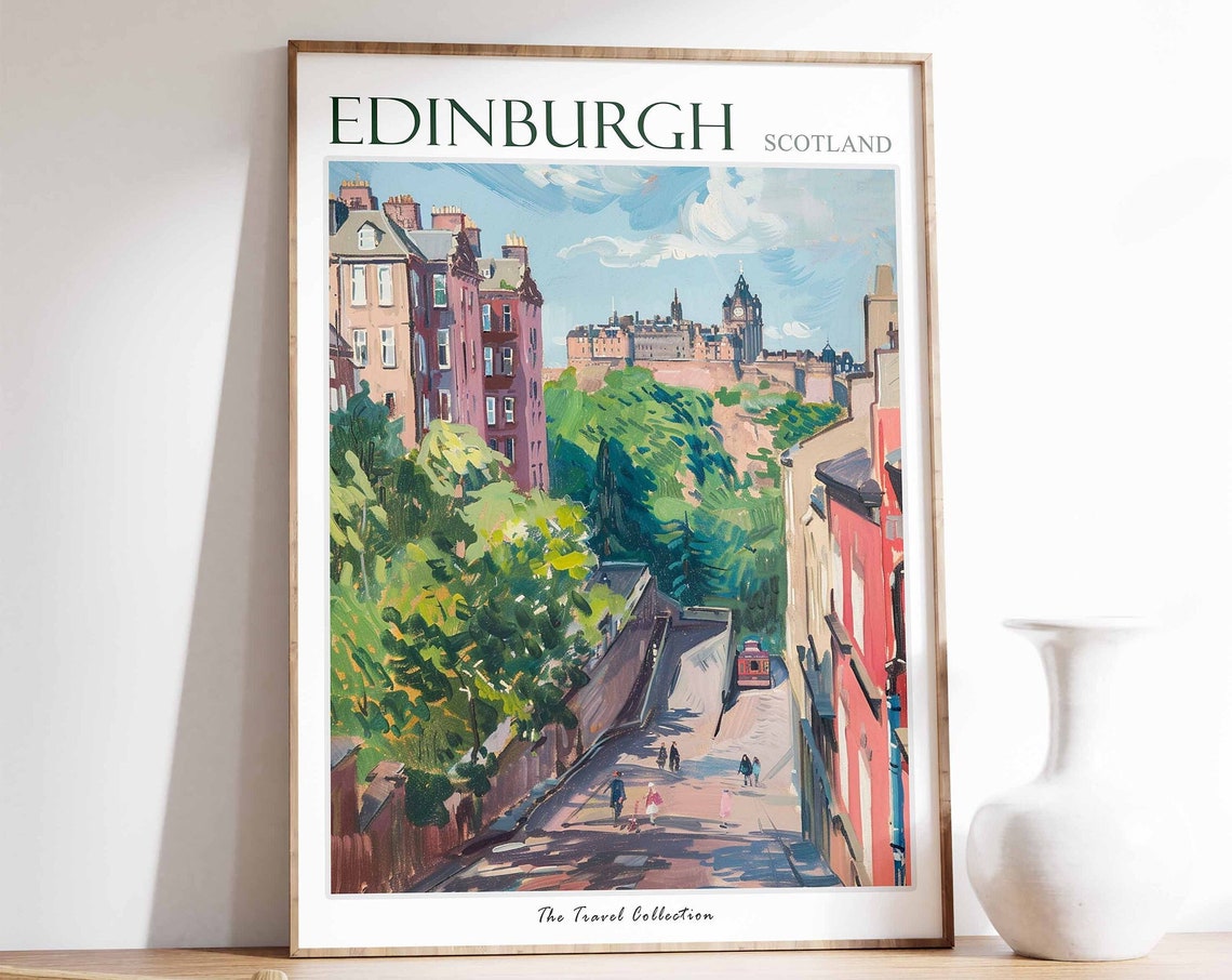 Edinburgh Scotland Old Town Castle View Painted Street Poster