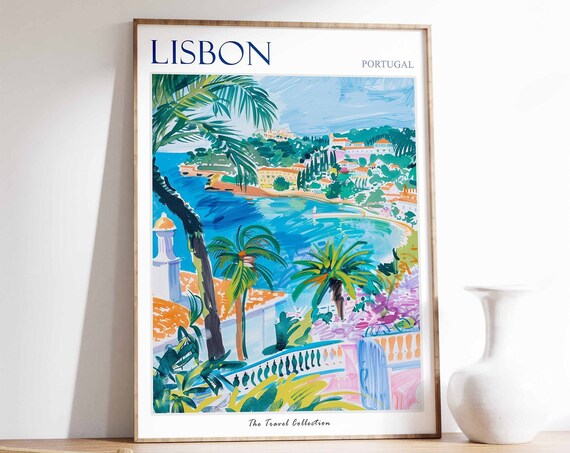 Lisbon Poster Lisbon Travel Print Tropical Decor City Wall Art Portuguese Decor Portugal Travel Print Lisbon Gift