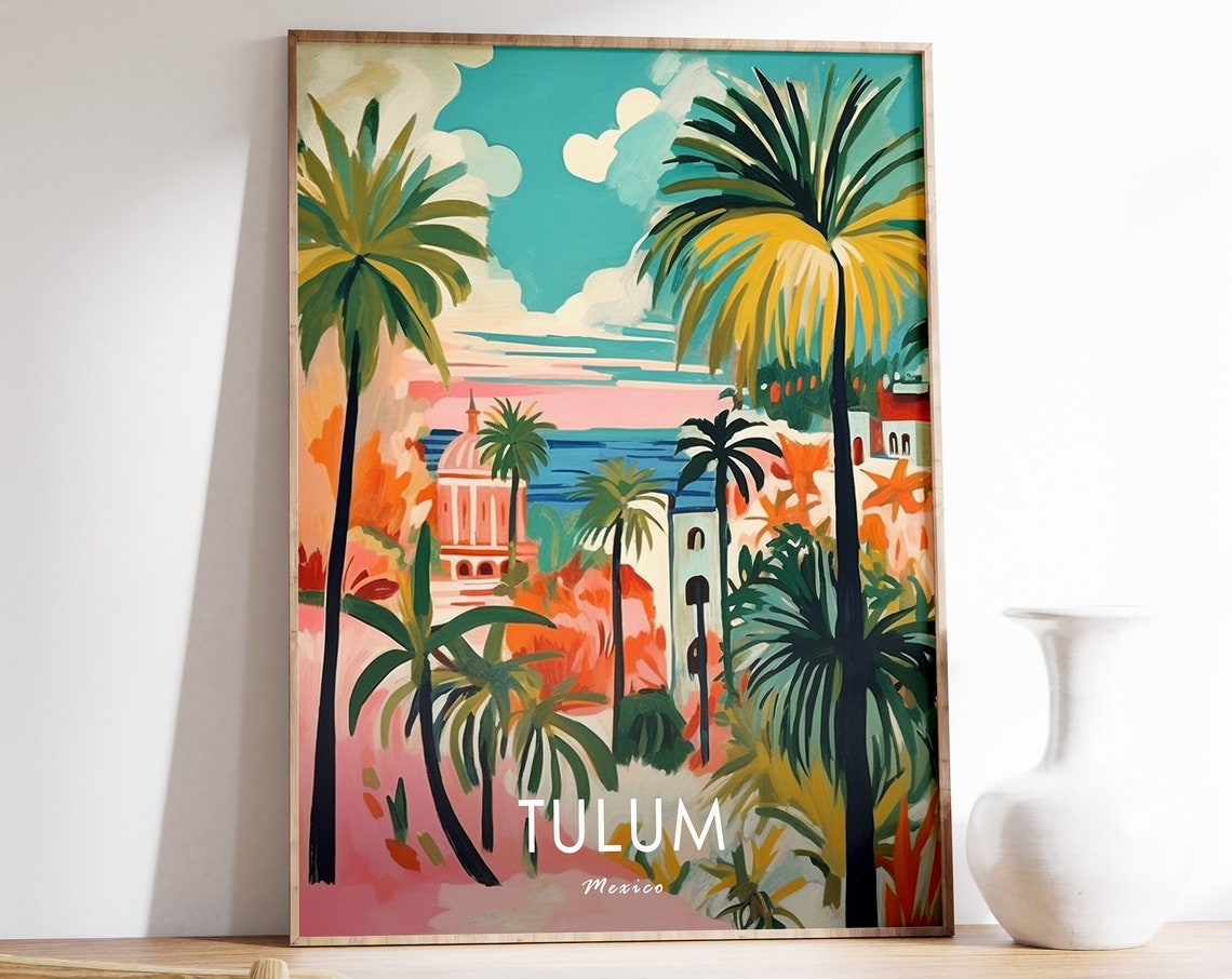 Tulum Mexico Tropical Palms Seaside Dome Building Art Poster