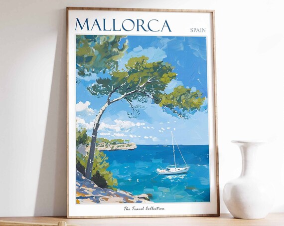 Mallorca Poster Mallorca France Travel Print Spanish Travel Poster Tropical Decor Botanical Print Mallorca Gift Coastal Decor