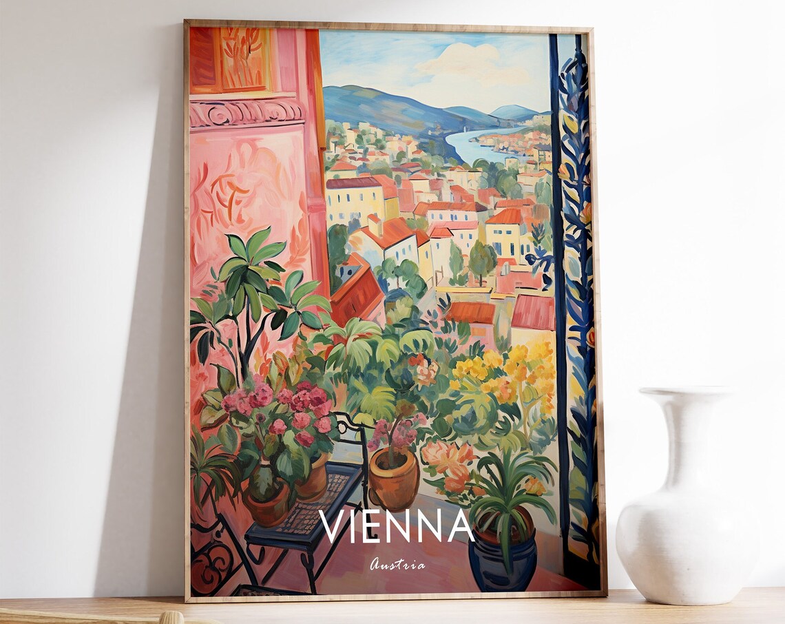 Vienna Austria Balcony Garden City View Floral Painting Poster