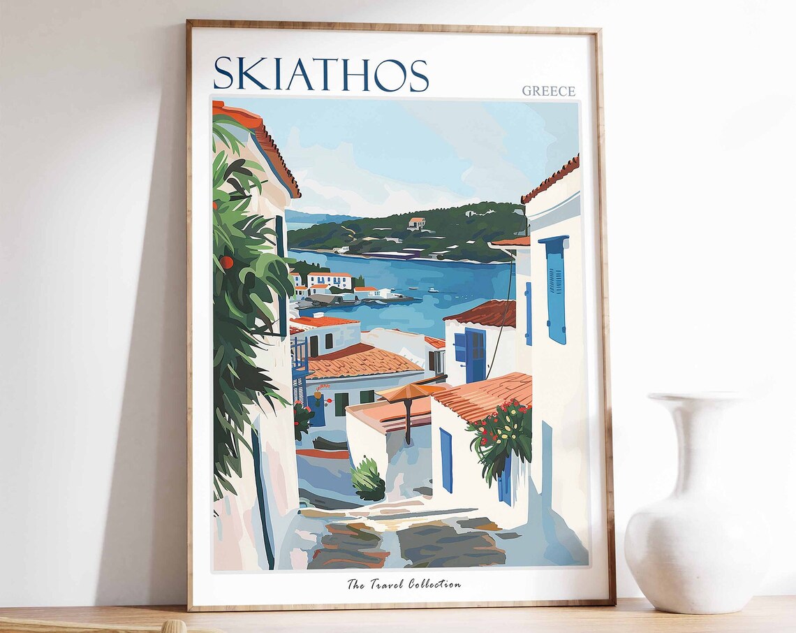 Skiathos Greece Whitewashed Village Blue Shutters Island Poster