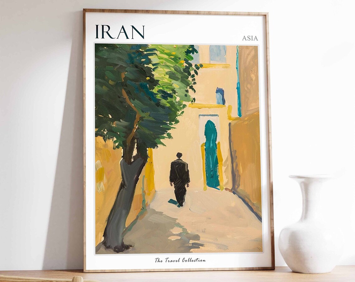 Iran Sunlit Old Street Walking Figure Painting Travel Wall Art