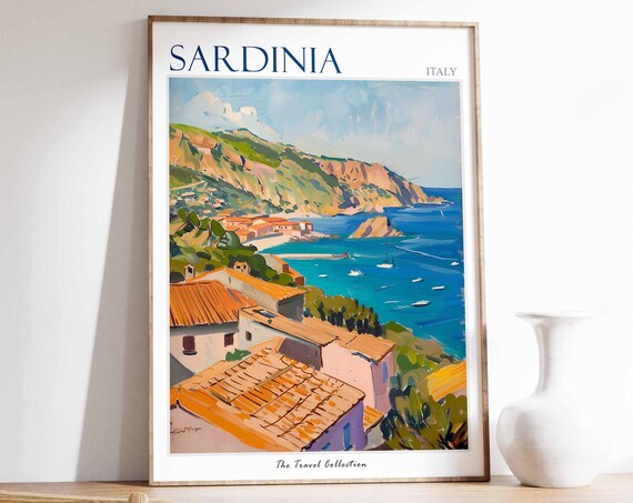 Sardinia Poster Sardinia Travel Print Italian Travel Poster Tropical Decor Beach Art Travel Gift Floral Print Coastal Decor