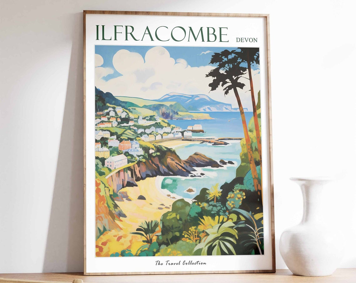 Ilfracombe Devon Coastal Cove Hillside Town Rocky Cliffs Poster