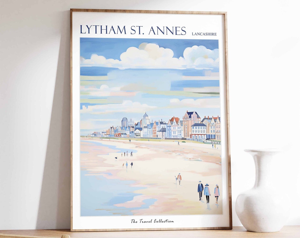 Lytham St Annes Lancashire Sandy Beach and Pastel Seafront Poster
