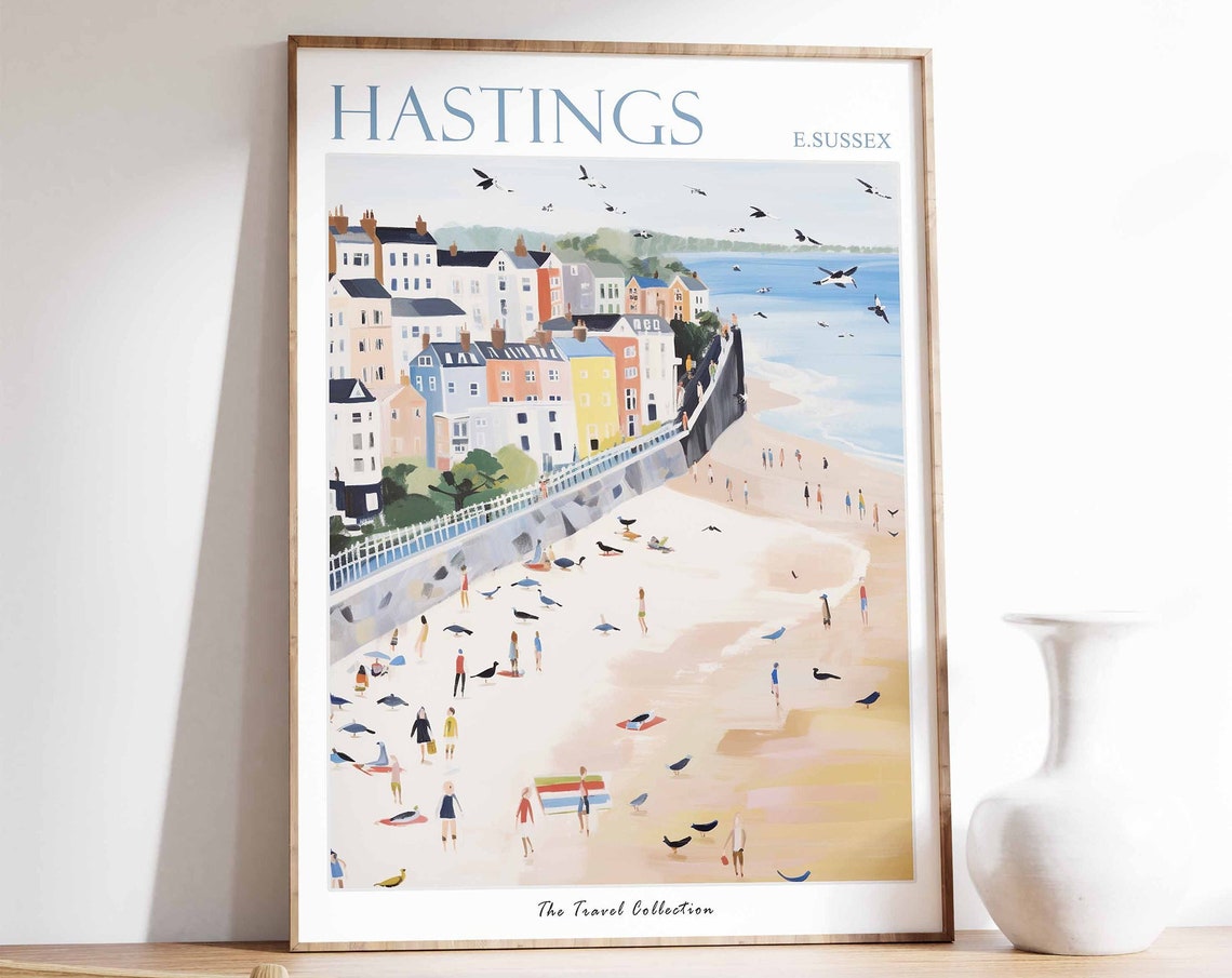 Hastings Poster Hastings Travel Print East Sussex Travel Poster British Decor Tropical Decor Hastings Gift Hastings Travel Poster