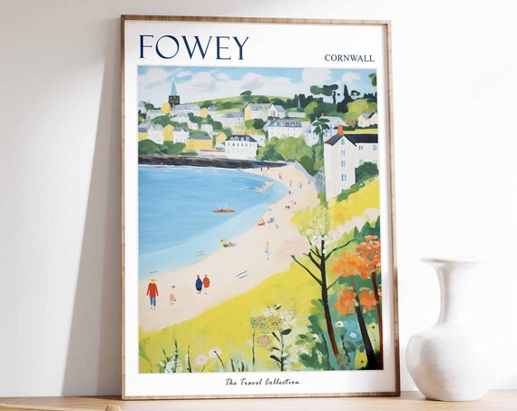Fowey Poster Fowey Travel Print Cornwall Travel Poster British Decor Tropical Decor Sea Print Fowey Gift Fowey Travel Poster