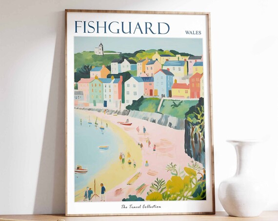 Fishguard Poster Fishguard Travel Print Wales Travel Poster Welsh Decor Tropical Decor Sea Print Fishguard Gift