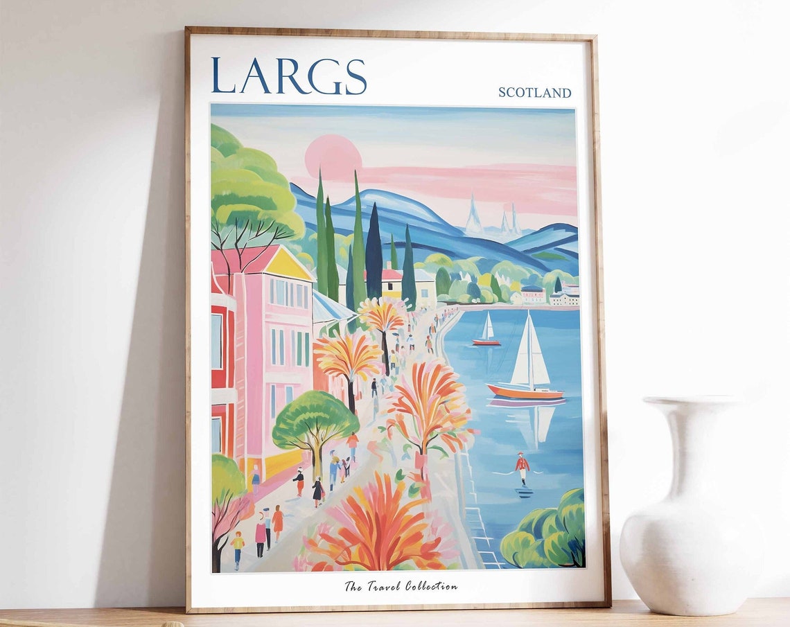 Largs Scotland Sunset Promenade Sailboats Coastal Travel Poster
