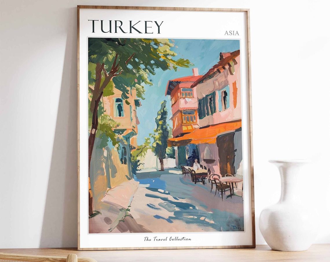 Turkey Asia Charming Old Town Street Cafe Terrace Travel Poster