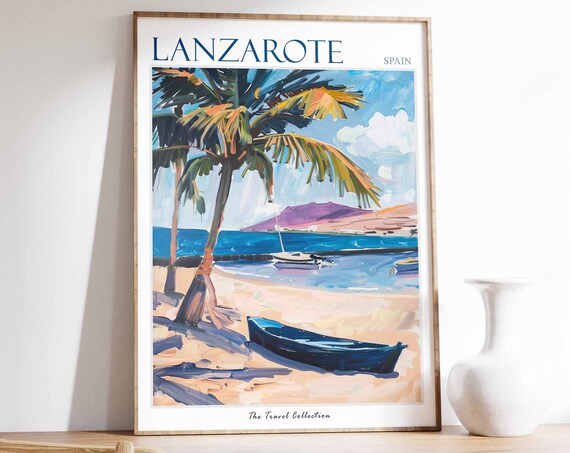 Lanzarote Poster Lanzarote Travel Print Spain Travel Poster Tropical Decor Beach Art Travel Gift Floral Print Coastal Decor
