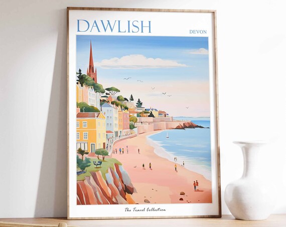 Dawlish Poster Dawlish Travel Print Devon Travel Poster British Decor Tropical Decor Sea Print Dawlish Gift Dawlish Travel Poster