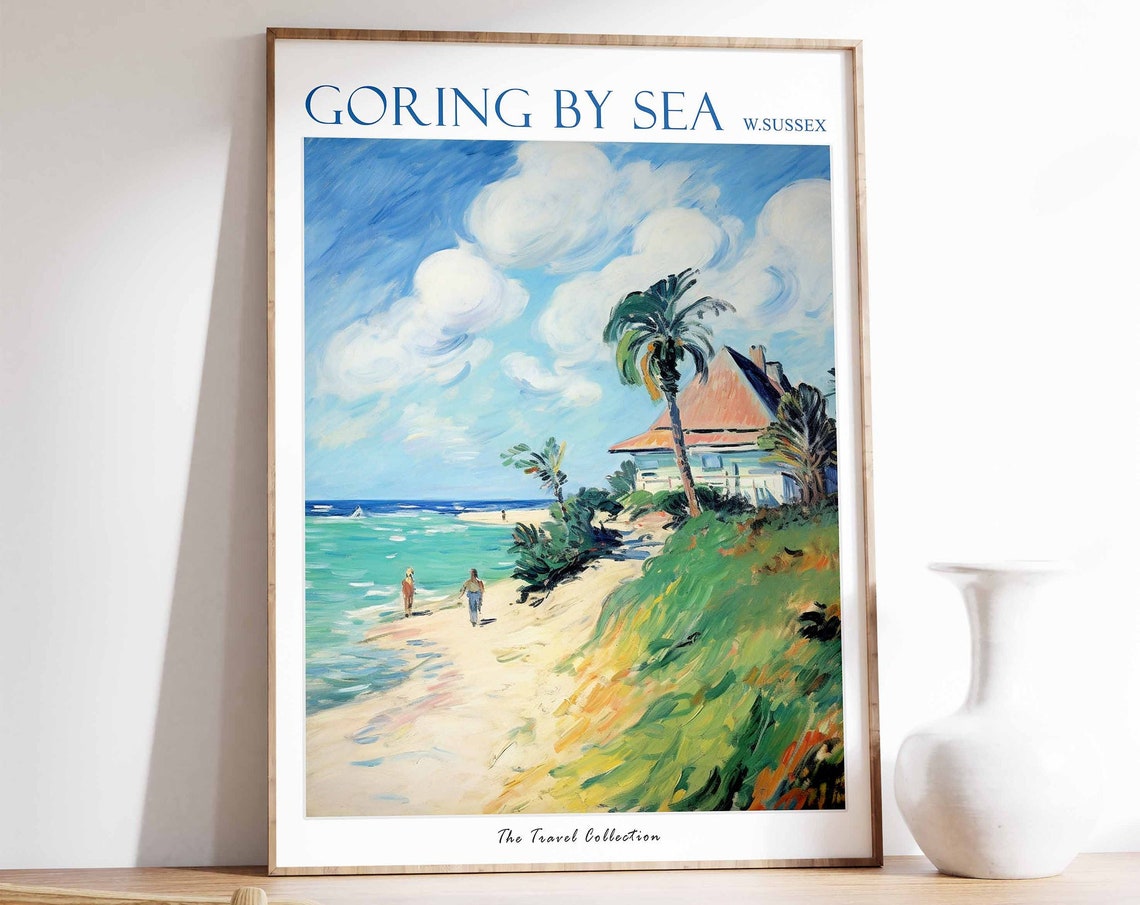 Goring By Sea Poster Goring By Sea Travel Print West Sussex Travel Poster British Decor Tropical Decor Sea Print Goring By Sea Gift