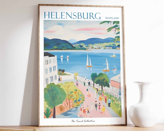 Helensburgh Poster Helensburgh Travel Print Scotland Travel Poster Scottish Decor Tropical Decor Sea Print Helensburgh Travel Poster