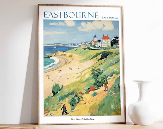 Eastbourne Poster Eastbourne Travel Print East Sussex Travel Poster British Decor Tropical Decor Sea Print Eastbourne Gift