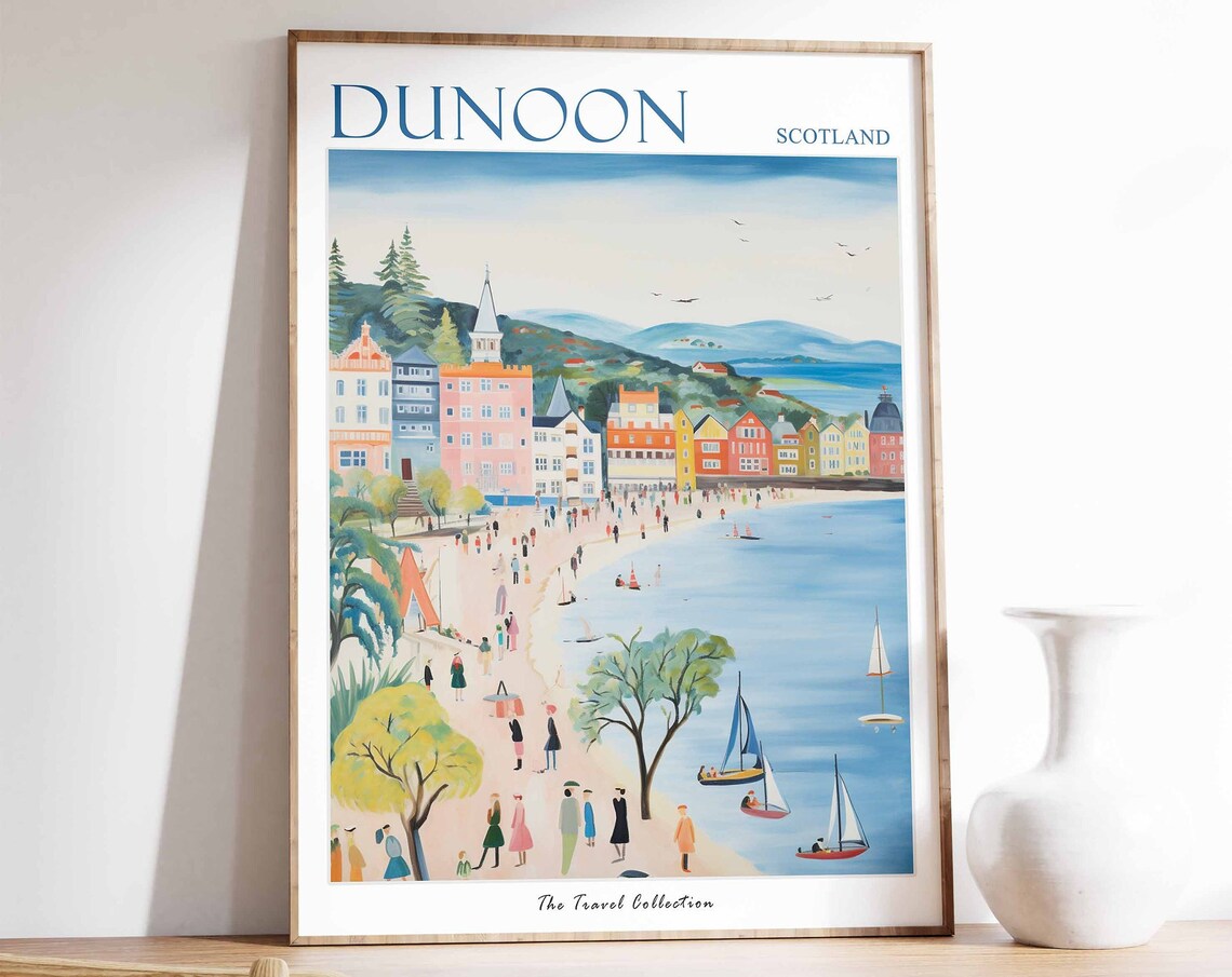 Dunoon Scotland Waterfront Promenade With Sailboats Travel Poster