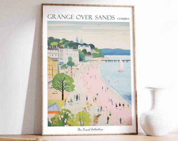 Grange Over Sands Poster Grange Over Sands Travel Print Cumbria Travel Poster British Decor Tropical Decor Grange Over Sands Gift