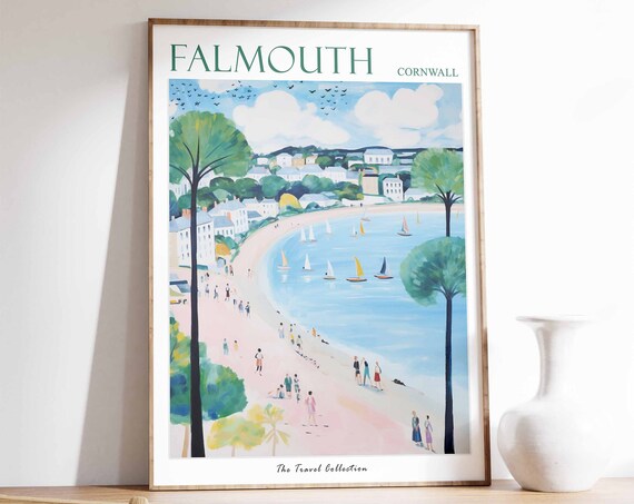 Falmouth Poster Falmouth Travel Print Cornwall Travel Poster British Decor Tropical Decor Sea Print Falmouth Gift